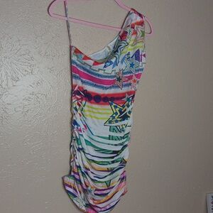 SI STYLE off shoulder dress white/multi-color (L) beautiful 💖💕💕